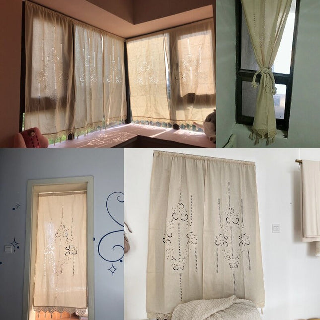 Béžová kuchyňská záclonka ve stylu boho