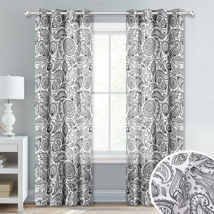 Záclona s hnědým paisley vzorem
