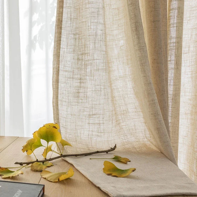 Béžová záclona v přírodním lněném vzhledu