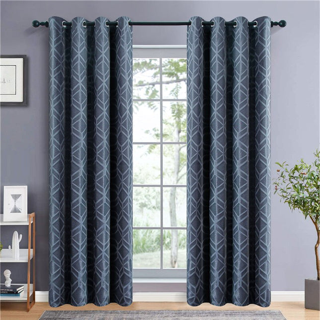 Tmavě modrý geometrický zatemňovací závěs