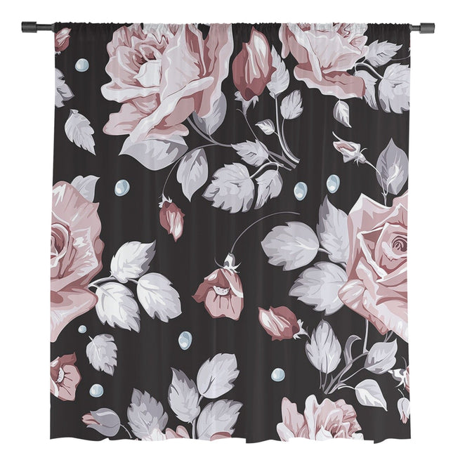 Černá průsvitná záclona s růžemi