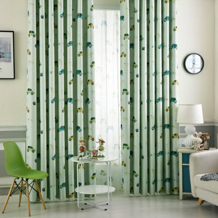 Zelená dětská záclona s autíčky