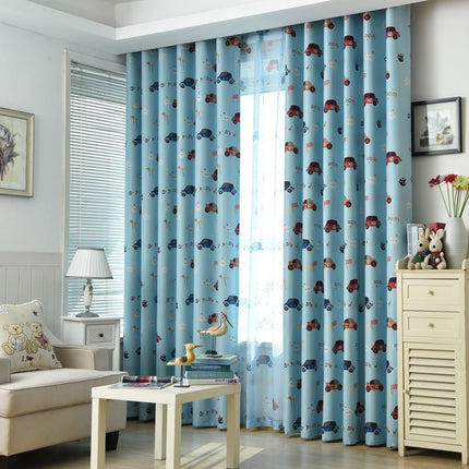 Modrý dětský závěs s autíčky