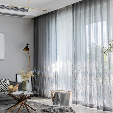 Moderní záclona s geometrickou výšivkou