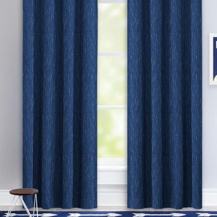 Tmavě modrý závěs s texturou lnu