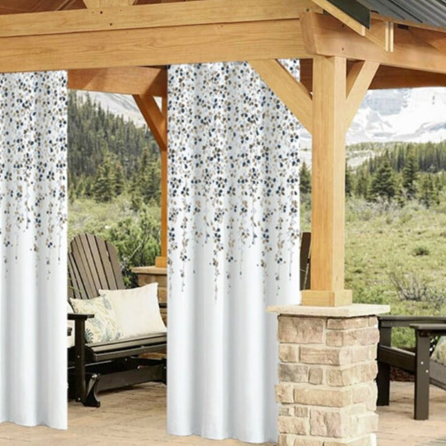 Bílý venkovní závěs s modrými květy