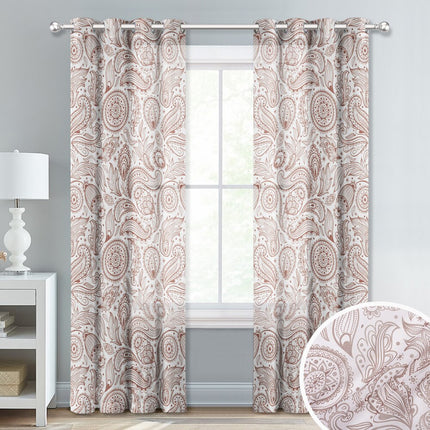 Záclona s hnědým paisley vzorem