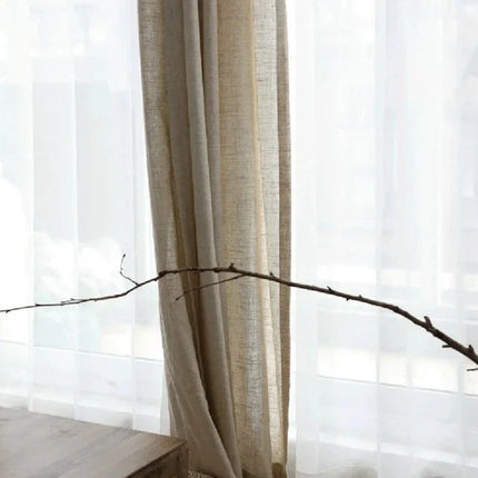 Béžová záclona v přírodním lněném vzhledu