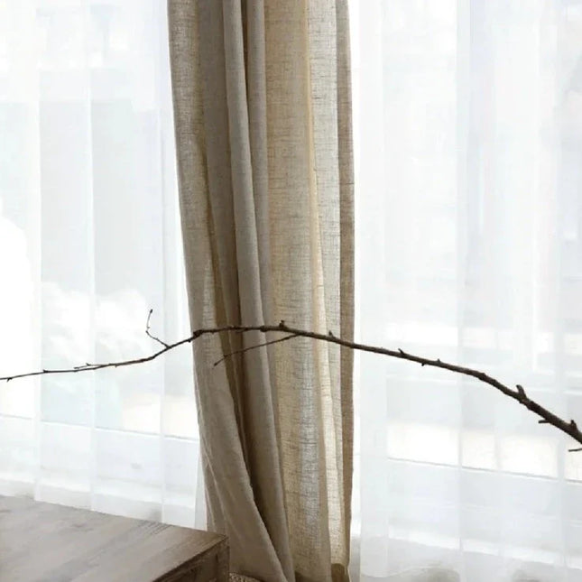 Béžová záclona v přírodním lněném vzhledu