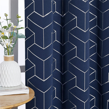 Modrý zatemňovací závěs se zlatým vzorem