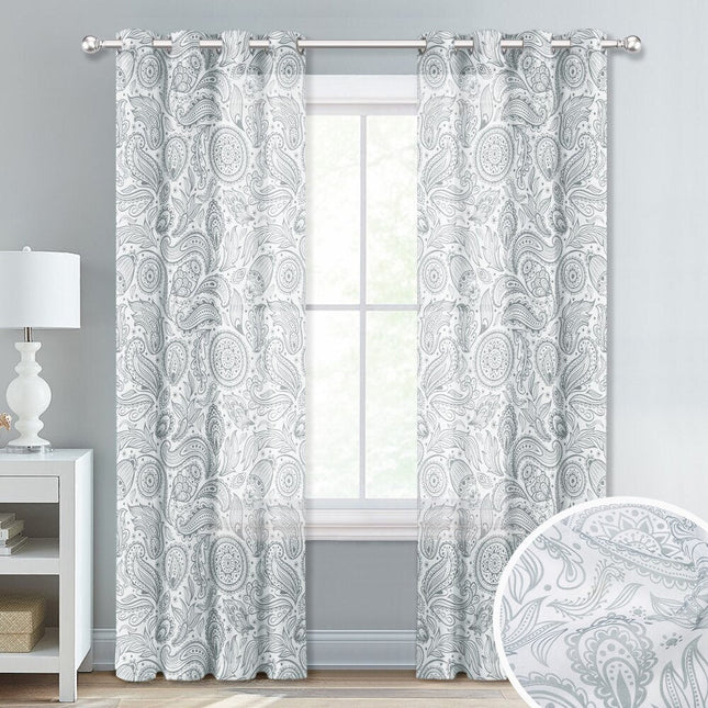 Záclona s hnědým paisley vzorem