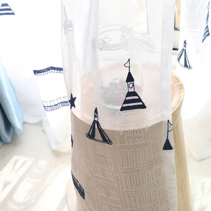 Tmavě modrá záclona s námořnickými motivy