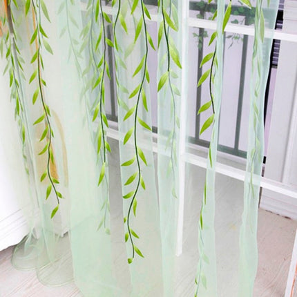 Zelená vyšívaná záclona s listy