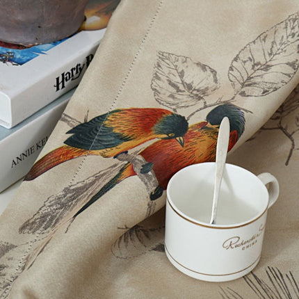 Závěs s potiskem ptáků a listů