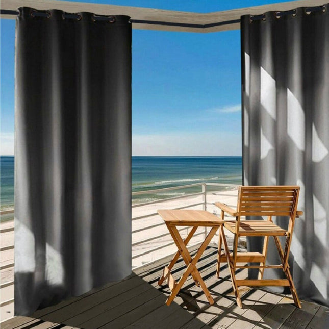 Šedý venkovní závěs s kroužky voděodolný