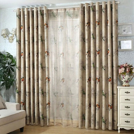 Závěs s potiskem ptáků a listů