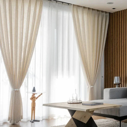 Béžová záclona v přírodním lněném vzhledu