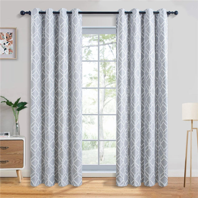 Geometrický zatemňovací závěs světle šedý