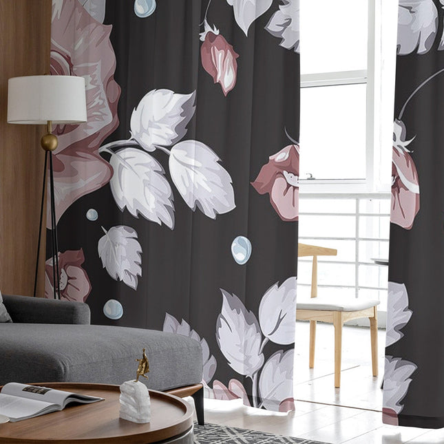 Černá průsvitná záclona s růžemi