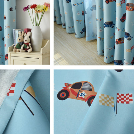 Modrý dětský závěs s autíčky