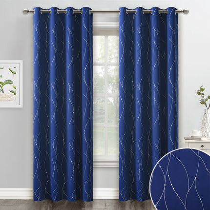 Modrý zatemňovací závěs se stříbrnými vlnkami