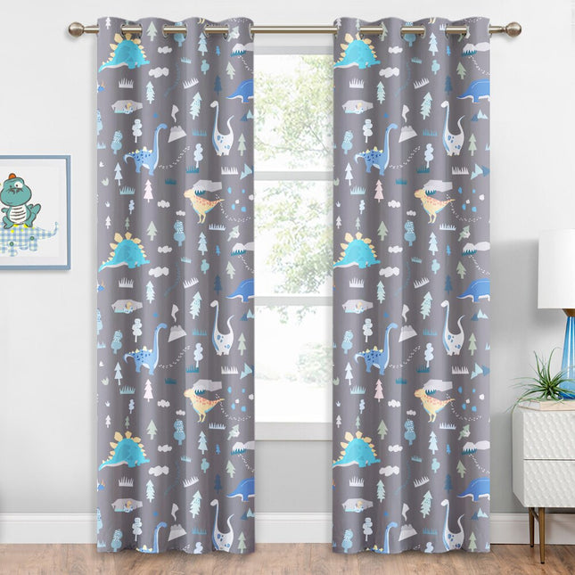 Šedý dětský zatemňovací závěs dinosauři