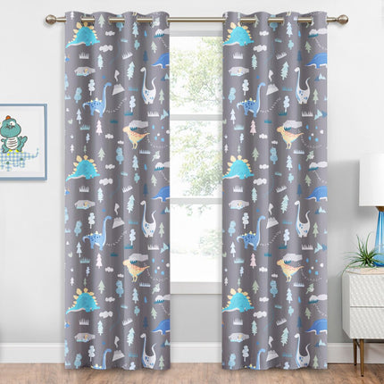 Šedý dětský zatemňovací závěs dinosauři