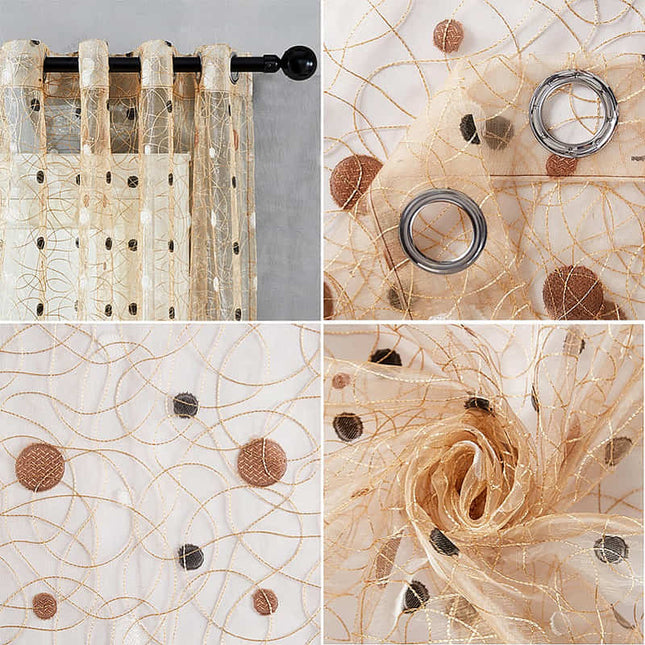 Průsvitná záclona s hnědou výšivkou