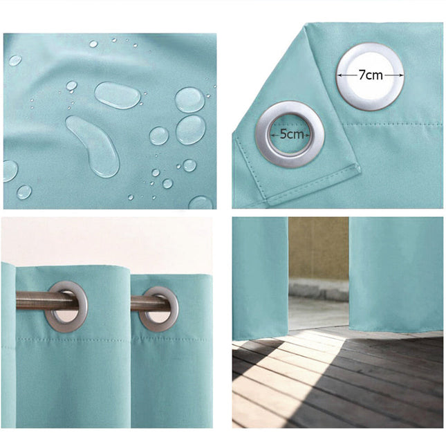 Světle modrý závěs na pergolu