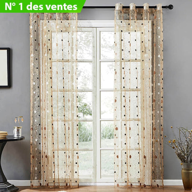 Průsvitná záclona s hnědou výšivkou